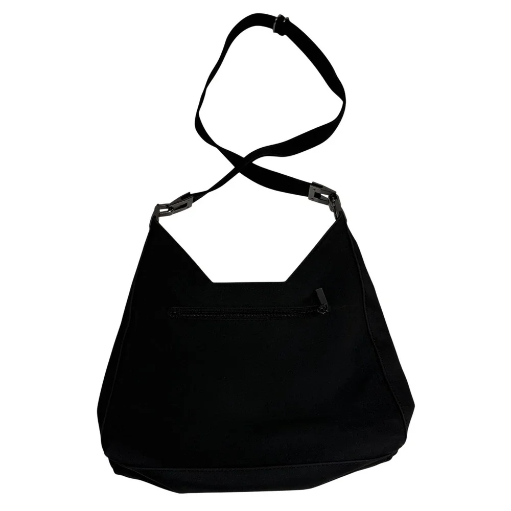 Unbranded‎ Black Nylon Hobo Shoulder Bag Gunmetal G Logo Plaque Adjustable Strap